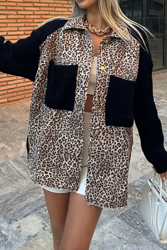 Leopar Garnili Triko Hırka