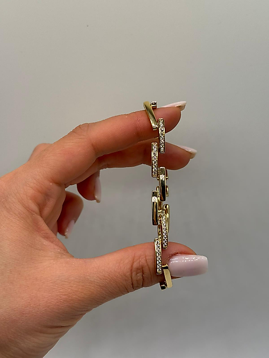 XUPİNG Zirkon Taşlı Geometrik Çubuk VIP Çelik Bileklik – 14K Altın Renk