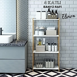 Elvira Ahşap 4 Katlı Banyo Rafı / Dekoratif Raf / Çok Amaçlı Kullanım ( Beyaz )