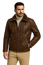 Carlos Hakiki  Deri Erkek Seyyar Kürk Yaka Mont