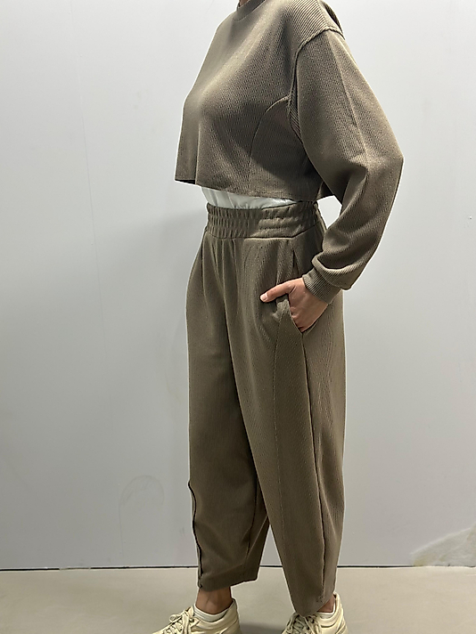 Kadife Crop Pantolon İkili Takım