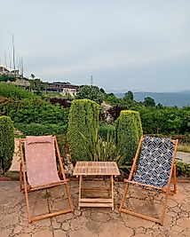 Katlanır Balkon Teras Bahçe Plaj Şezlong Eşli Set