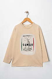 Kız Çocuk Uzun Kollu Bisiklet Yaka "Sumud" Baskılı Tişört Mevsimlik Pamuklu