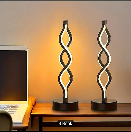 LED Spiral Masa Lambası - Siyah | 3 Renk Seçenekli