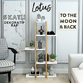 Lotus 5 Katlı Ahşap Dekoratif Raf / Çok Amaçlı Kullanım (Beyaz)
