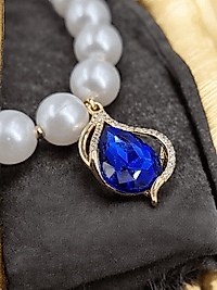 Jade'm Gold İnci Mavi Taşlı Kolye