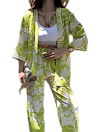 Alt Üst Takım Kimono- Desenli-Yeşil