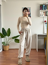 Modal kumaş eşofman  bej