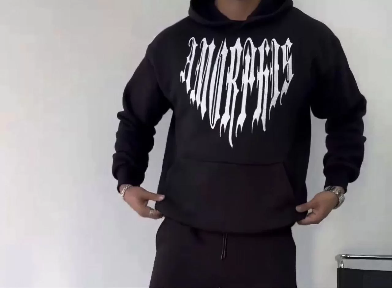 Uzun Kol Kapüşonlu Baskılı SweatShirt - Siyah