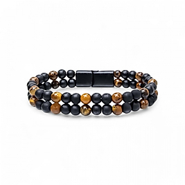 Çift Oniks Ve Kaplangözü Çelik Bileklik