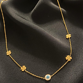 Yonca Figürlü Gold Çelik Kolye-45 cm
