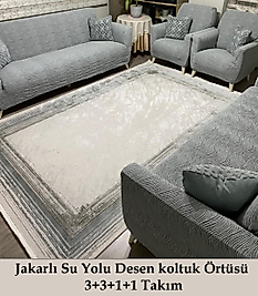 Su yolu Desenli Jakarlı Koltuk Örtüsü Lastikli Koltuk Kanepe Çekyat  3+3+1+1 Takımı