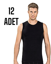 Gümüş Erkek Kolsuz Sıfır Yaka Atlet Siyah 12 Li Paket