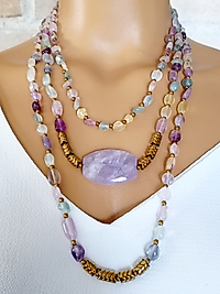 FLORİT -AMETİST-HEMATİT DOĞALTAŞ İKİLİ KOLYE