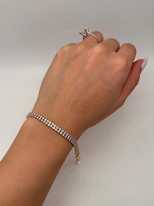 Xuping Zirkon Taşlı Klasik Tennis Gold Bileklik (Çift Sıra Görünümlü)