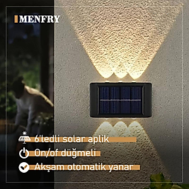 Modern 6 ledli Solar Duvar Lamba Dekorasyon Aydınlatma Aplik Güneş Enerji Gün Işığı 1 Li Set