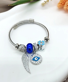 Nazar Boncuklu Göz ve Kanat Detaylı Çelik Pandora