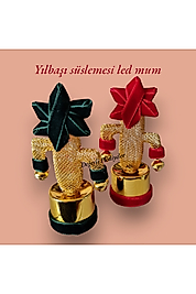 Yılbaşı Dekoratif Süsleme 2 adet Pilli Led Mum Agaç Süsleme Noel Hediye Zilli Masa Süsü 