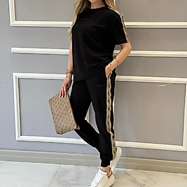 Gu Kol Detaylı 2 İplik Siyah Takım