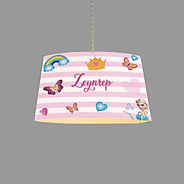 Minibabyroom  Pembe Beyaz Şeritli Elsa ve Seksek Temalı Çocuk Odası Sarkıt Avize