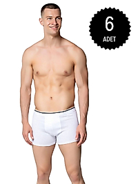 Sedef Yıldızı 1013 Erkek Likralı Boxer Askeri Beyaz 6 lı Paket