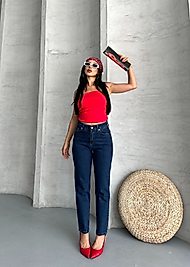 KOYU MAVİ MOM FİT JEAN