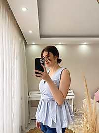 Mavi Bağlamalı Kolsuz Bluz