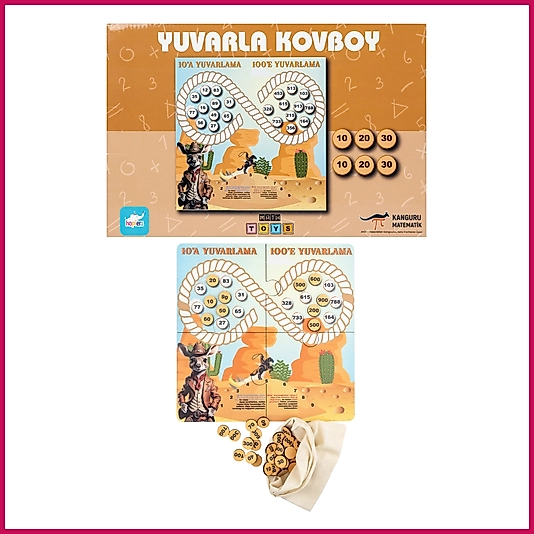 Kanguru Matematik Yuvarla Kovboy | | 10’a ve 100’e Yuvarlama Öğreten Eğitici Oyun | 7-10 Yaş | 2-4 Oyuncu | İlkokul Müfredatına Uyumlu