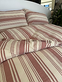 Müslin Nevresim Takımı Kiremit Renk Çizgili Çift Kişilik 200x220 cm.