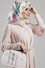 Kelebek Desenli Twill İpek Eşarp