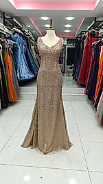 Taş Baskılı Desenli Abiye Gold 1013