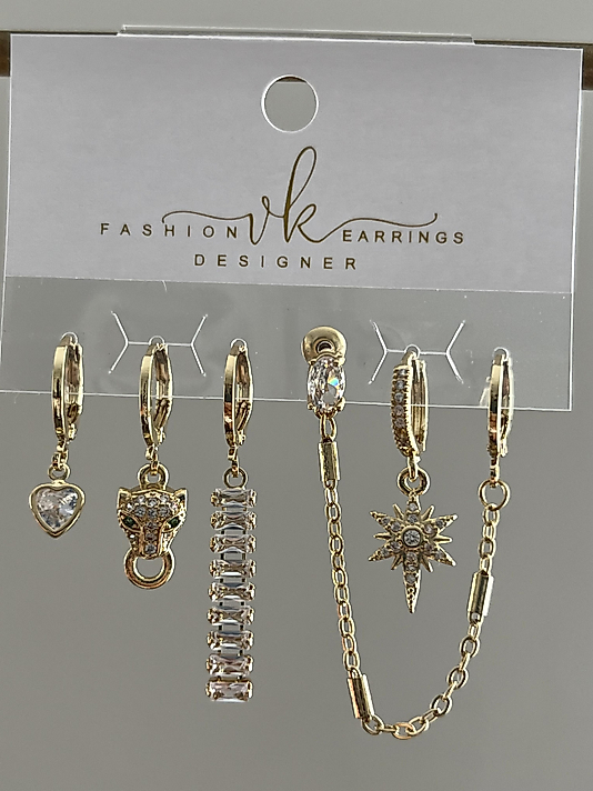 Gold 6’lı Yıldız-Kaplan Küpe( ÇELİK DEĞİLDİR)