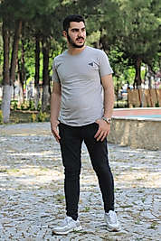 Pamuklu Logo Detaylı Basic Erkek Tişört/Bej