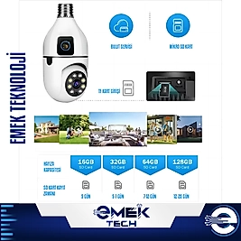 Kablosuz Ip Çift Lensli Panoramik Güvenlik Kamerası - Otomatik Takip Ampul Kamera