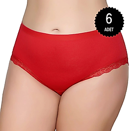 Gümüş 3085 Kadın Likralı Sur Dantel Yüksek Bel Bato Külot Kırmızı 6 lı Paket