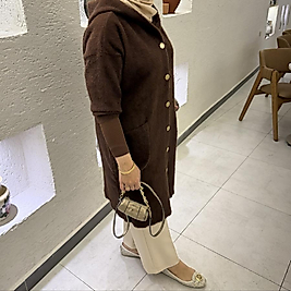 Kapüşon detaylı Angora hırka /kahverengi