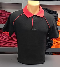 Polo Yaka Pamuk Penye Kumaş T-Shirt - Siyah Kırmızı detaylı