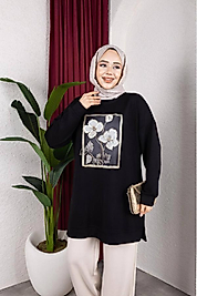 KABARTMA BASKILI OYSHO SİYAH SWEAT