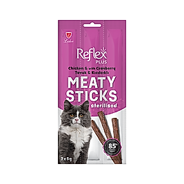 Reflex Plus Meaty Sticks Tavuk Etli ve Kızılcıklı Kısırlaştırılmış Yetişkin Kedi Çubuk Ödül Maması (3 x 5 g)