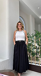 Bel Lastikli Cep Detaylı Maxi Etek