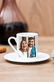Miracix MRCKLT62 Kişiye Özel Resimli 2 Fotoğraflı Baskılı 1 Adet Türk Kahvesi Fincanı