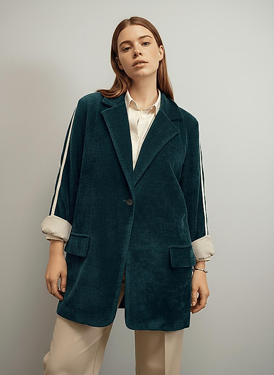 Nora Yeşil Kadife Dokulu Kadın Ceket
