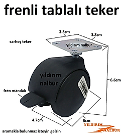 SEHPA TEKERLEĞİ 50MM FRENLİ PLASTİK MASA TEKERLEĞİ TABLALI