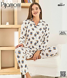 Desenli Düğmeli Pİjama Takımı 8851-7