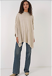 Oversize, Düz ,Standart Beden Panço Kazak Krem