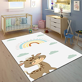 Minibabyrooms Gökkuşağı ve Zürafa Desenli 8 mm Kalınlıkta Çocuk Odası Halısı