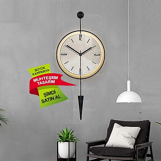 Led'li Siyah Masippi Kristal 40x90 Cm, Modern Dekoratif Metal Duvar Saati