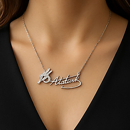 925 Ayar Gümüş Atatürk İmzalı Kolye – Işıltılı Zarafet