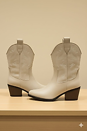 Kadın Krem Western Kovboy Süet Bot