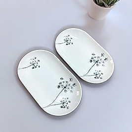 2 Adet Premium Gümüş Çiçekli Porselen Küçük Oval Kayık, Sunum